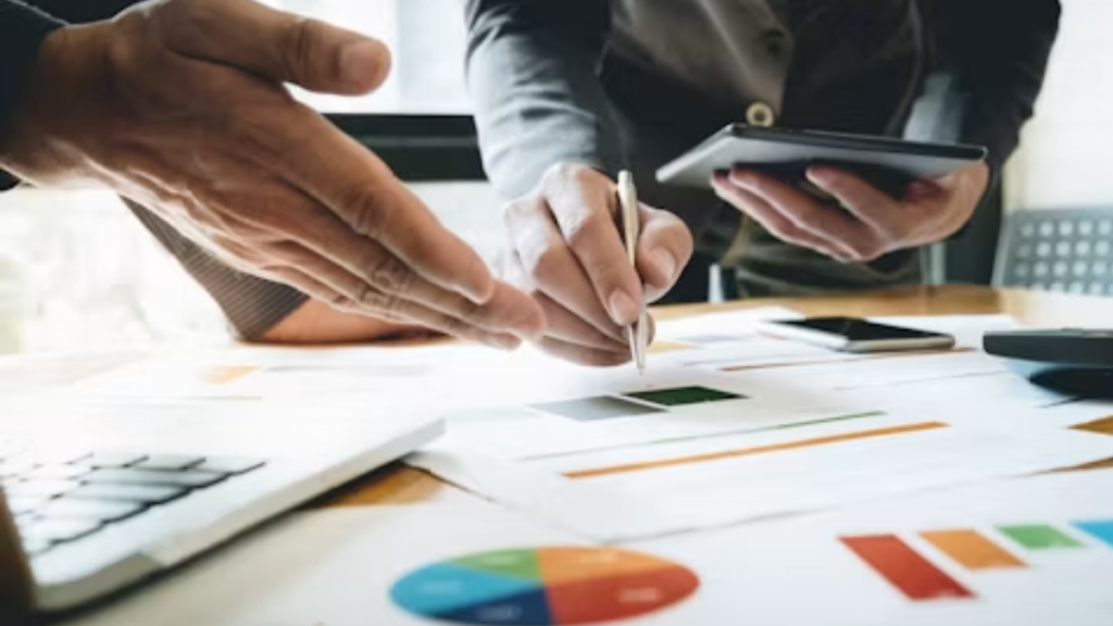 Business documents on office table
